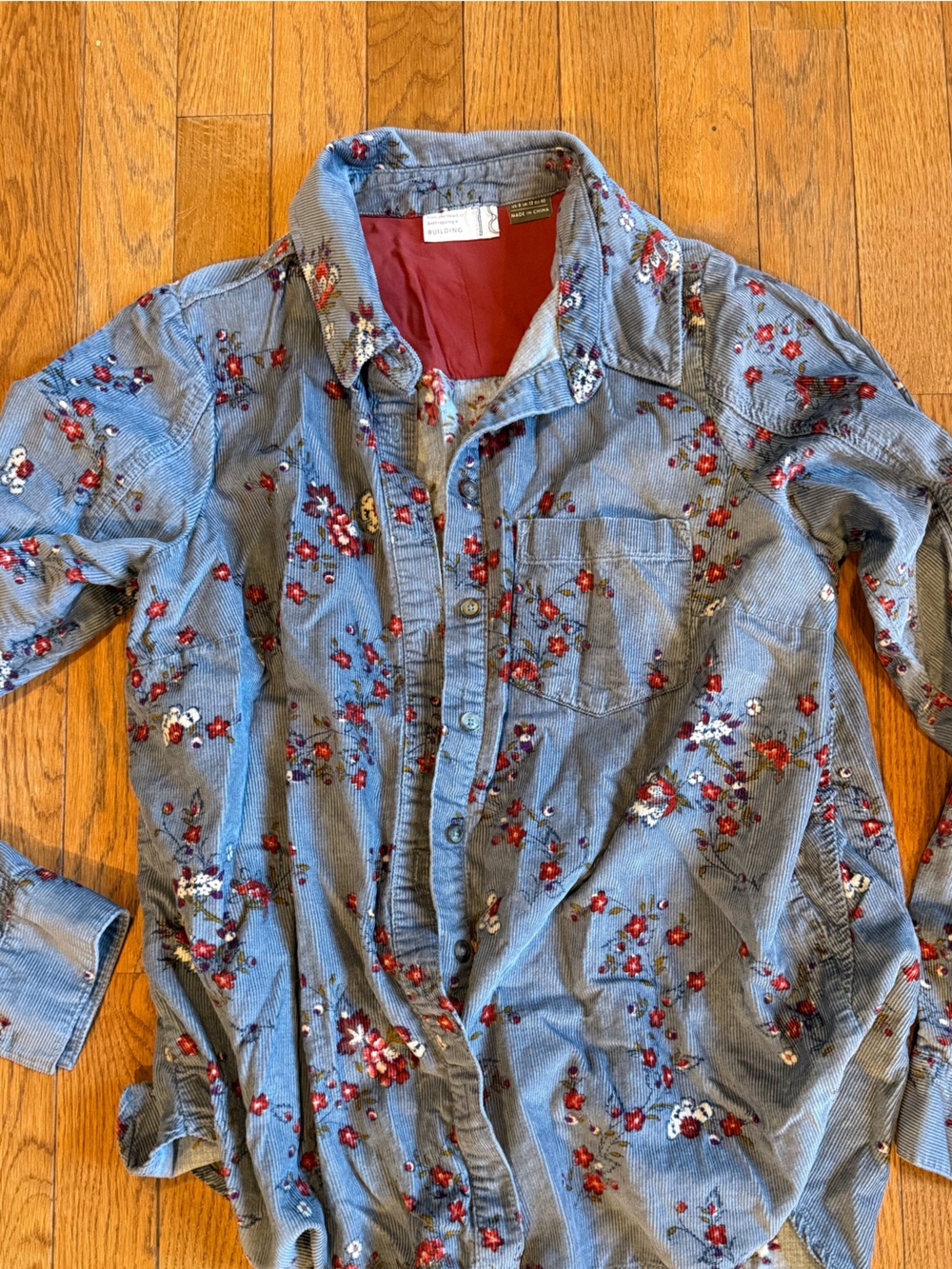 Anthropologie Blue Floral Embroidered Jean Jacket